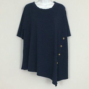 Sweetnight Top Womens 3XL Navy Asymmetrical Side Button Cotton Blend Pullover